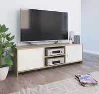 Mueble de TV aglomerado blanco y roble Sonoma 120x