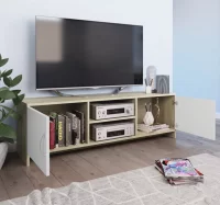 Mueble de TV aglomerado blanco y roble Sonoma 120x