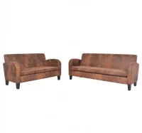 Conjunto de sofás 2 piezas ante artificial marrón