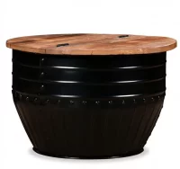Mesa de centro de madera maciza reciclada negra fo