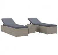 Conjunto de tumbonas 3 piezas ratán sintético gris
