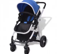 Cochecito de bebé 3 en 1 azul y negro aluminio
