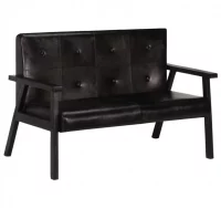 Sofá de 2 plazas cuero auténtico negro