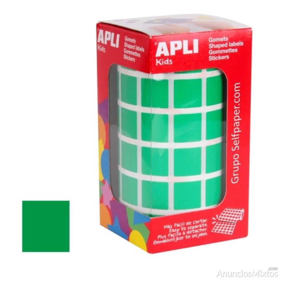 Apli 12476, gomets cuadrados 15 mm adhesivos, verd