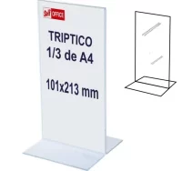 Expositor tipo metacrilato en t, trípticos, tercio