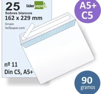 Pack 25 sobres 162x229 №11 blancos, din c5, a5+