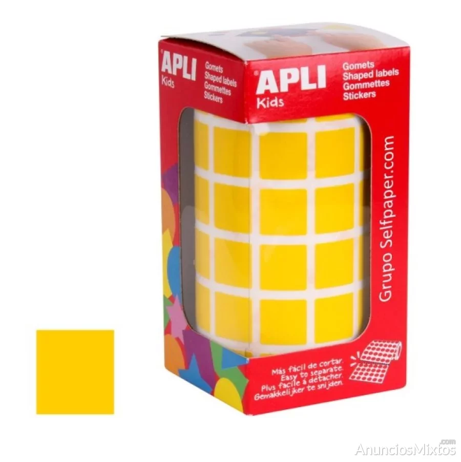 Apli 12476, gomets cuadrados 15 mm adhesivos, amar
