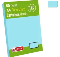 Cartulinas din a4 folio azul claro, azul cielo, 50