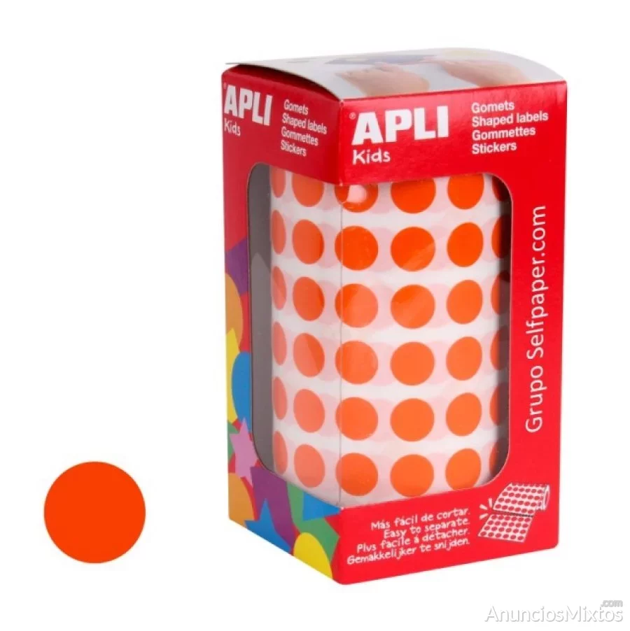 Gomets apli 11477, rollo circulos 10.5 mm naranja