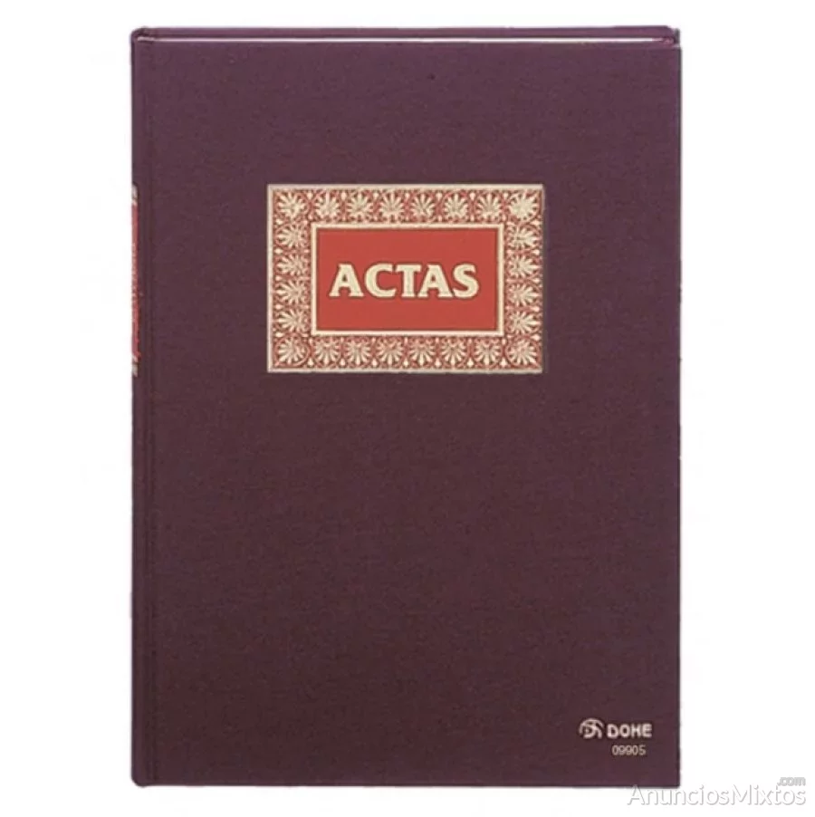 Libro de actas de 100 hojas, tela granate, dohe, f