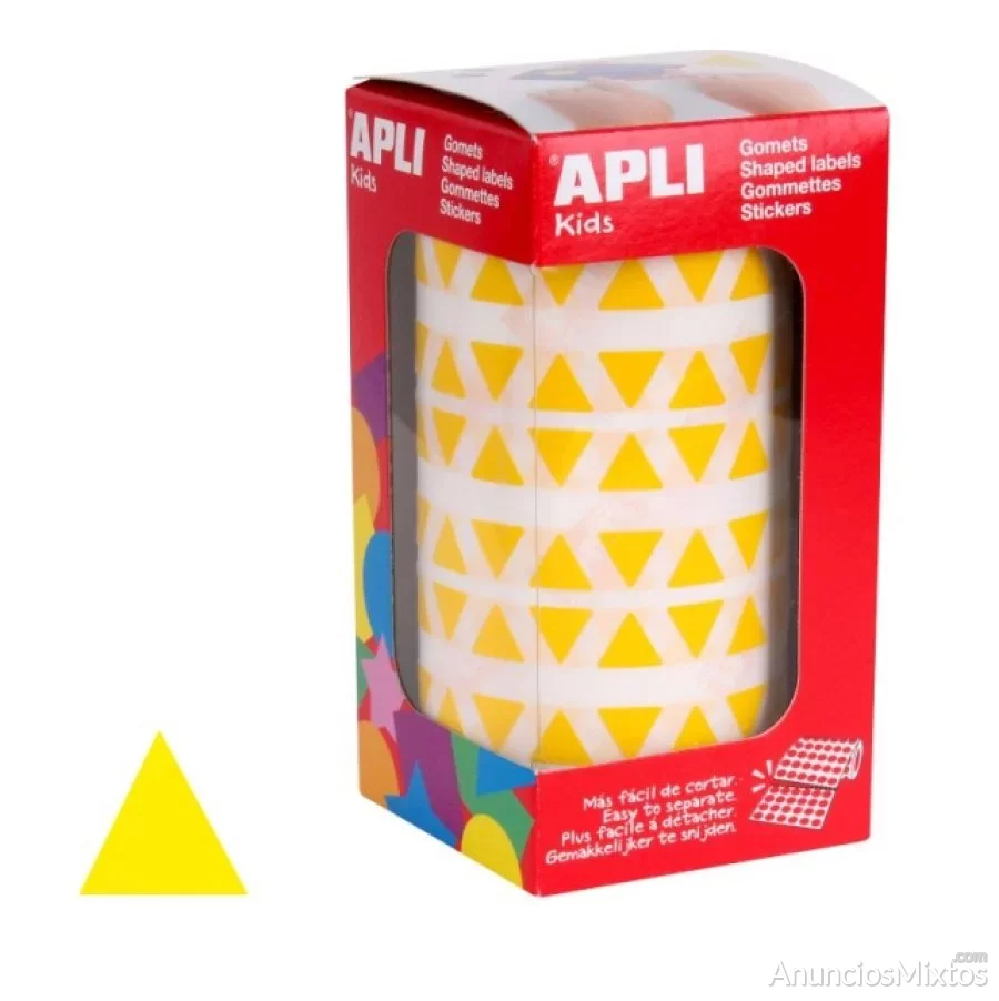 Rollo gomets apli 4863 triángulos 10,5 mm amarillo