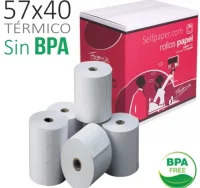 Rollos papel térmico 57x40x12 tpv, tarjeta recarga