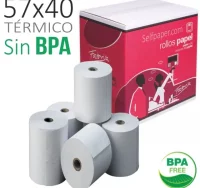 Rollos papel térmico 57x40x12 tpv, tarjeta recarga