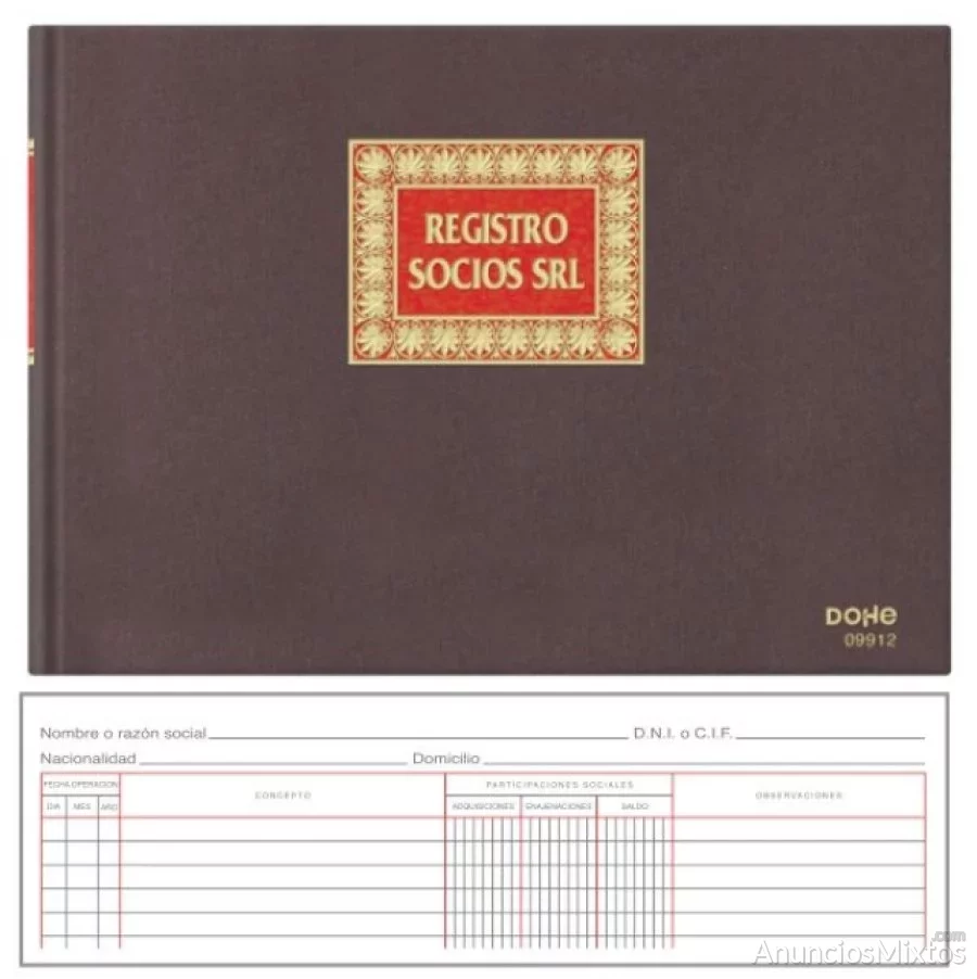 Libro registro socios, srl, s.l. tela, dohe, folio