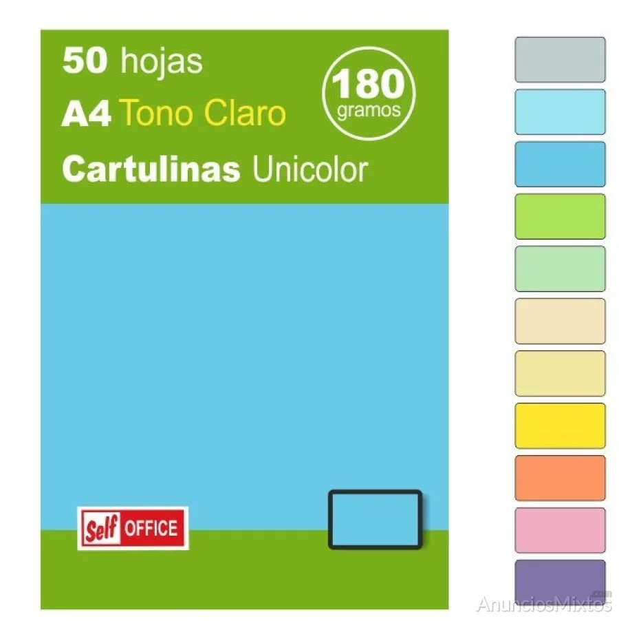 Cartulinas din a4 folio colores claros unicolor,