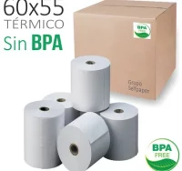 Rollos de papel térmico 60x55x12, sin bpa, registr