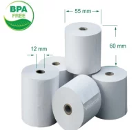 Rollos de papel térmico 60x55x12, sin bpa, registr