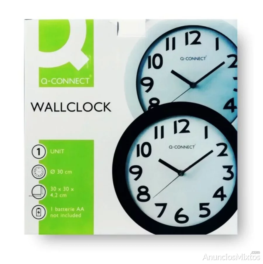 Reloj pared oficina 30 cms, aro negro, económico