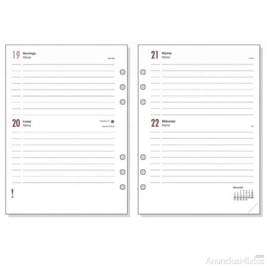 Recambio agenda finocam r1097 2 dias pagina 2019