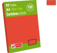 Cartulinas din a4, folio color rojo pte. 50 hojas