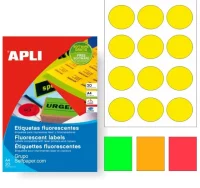 Etiquetas circulos amarillos fluorescentes impreso