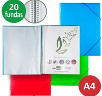 Carpeta de 20 fundas, espiral, cierre con gomas, a