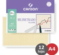 Papel milimetrado din a4 paquete 12 hojas