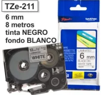 Cinta brother 6mm tz-211 tz211 negro sobre blanco