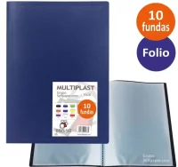 Carpeta 10 fundas folio económica azul opaco