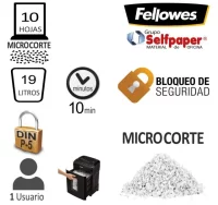 Fellowes 10m, destructora de papel, micropartícula