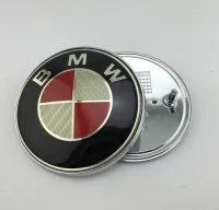 Emblema capot BMW rojo-plata carobono 82mm R.1722