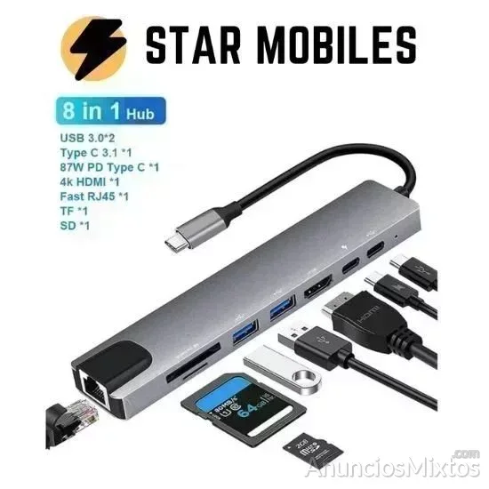 Adaptador Hub USB-C Multipuerto 8 en 1 - 18 € - Nuevo - Madrid