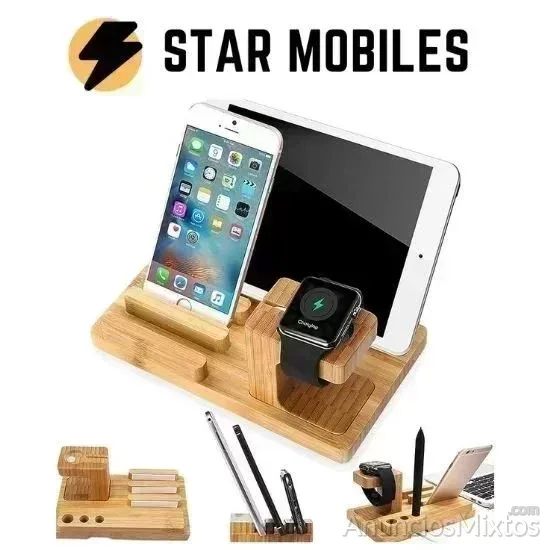 Base de madera bambú dock iPhone Apple Watch IPAD - 9 € - Nuevo - Madrid