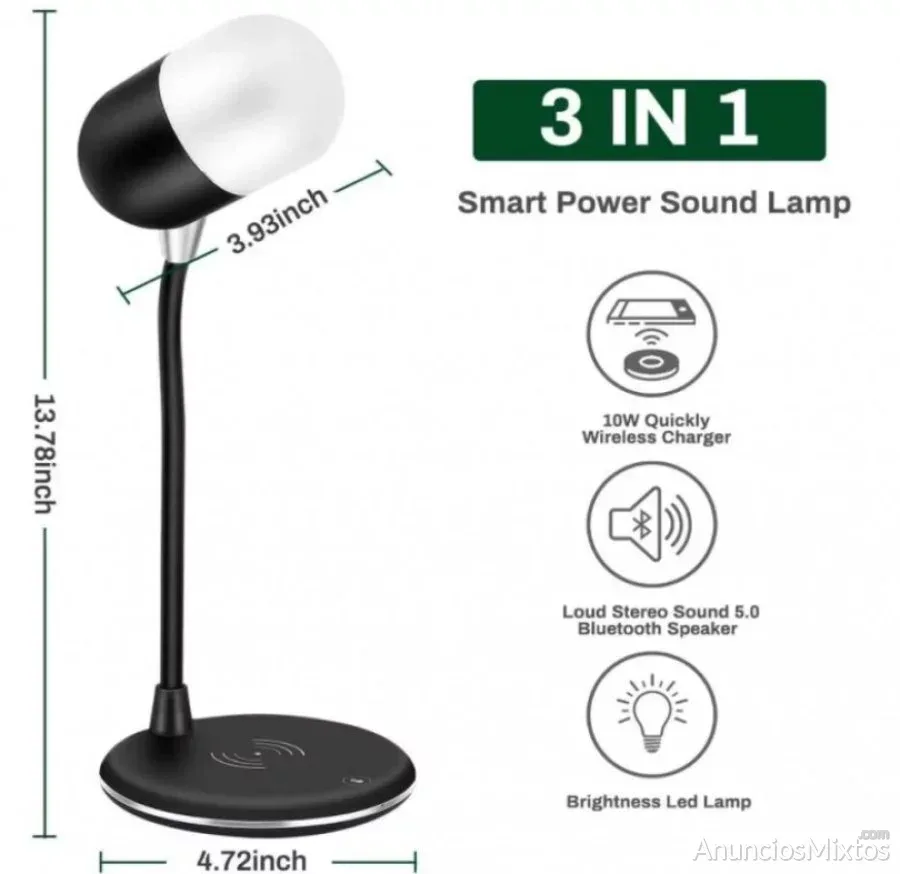 LAMPARA LED 3 EN 1, CARGADOR INALAMBRICO Y ALTAVOZ - 23 € - Nuevo - Madrid