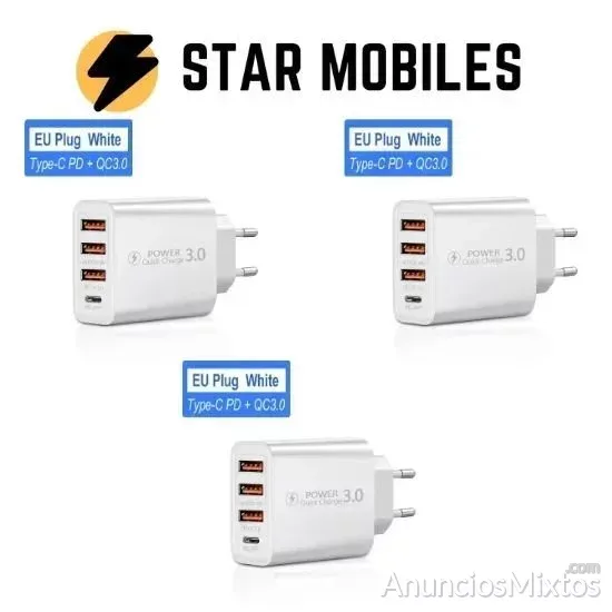 3 CARGADORES USB Y USB TIPO C CARGA RAPIDA 60W - 15 € - Nuevo - Madrid