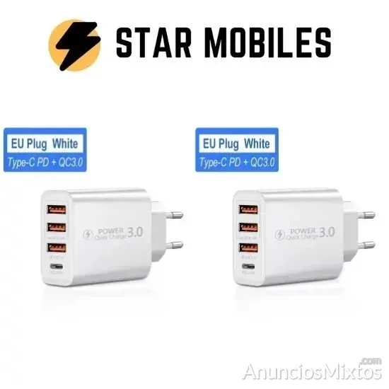 2 CARGADORES USB Y USB TIPO C CARGA RAPIDA 60W - 10 € - Nuevo - Madrid